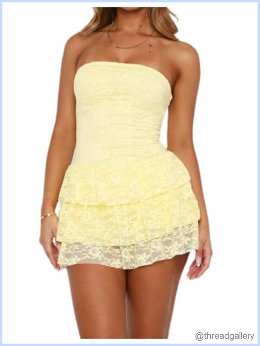Strapless Lace Mini Dress Tiered Ruffle Tube Top Slim Fit Cocktail Party